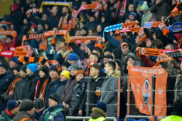 Charkov Ukrajina Února 2020 Fotbaloví Fanoušci Stadionu Podpořili Svůj Tým — Stock fotografie