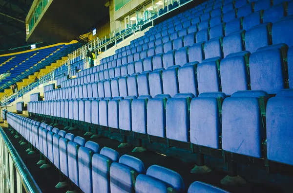 Kharkiv Ucrania Febrero 2020 Asientos Fútbol Estadio Durante Partido Uefa —  Fotos de Stock