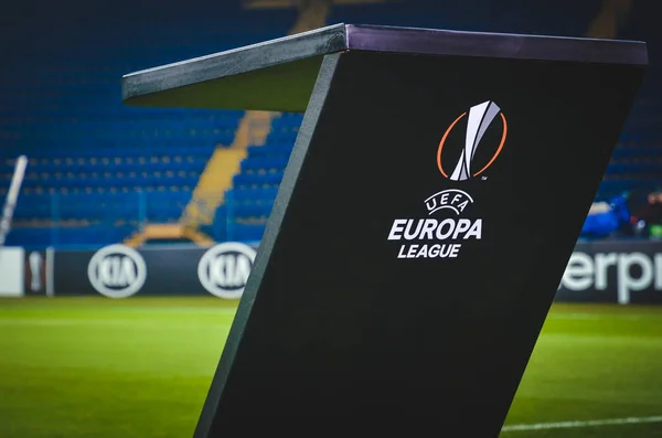 Kharkiv Ucrania Febrero 2020 Primer Plano Del Pedestal Liga Europea — Foto de Stock