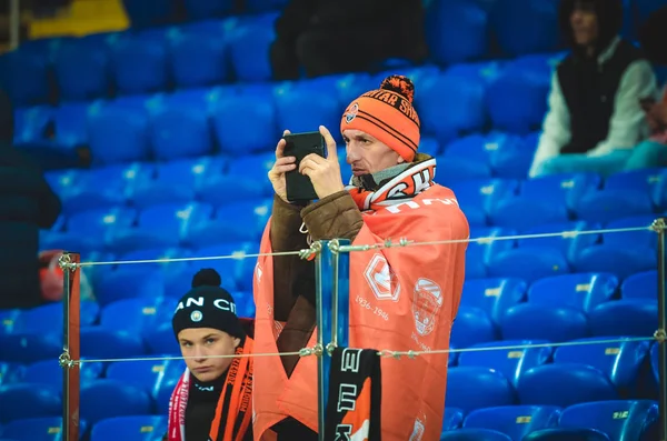 Kharkiv Ucrania Febrero 2020 Los Aficionados Fútbol Estadio Apoyan Equipo — Foto de Stock