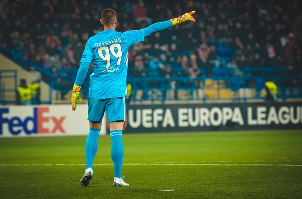 Kharkiv Oekraïne Februari 2020 Odysseas Vlachodimos Tijdens Uefa Europe League — Stockfoto