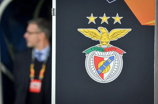 Kharkiv Ucrania Febrero 2020 Logotipo Emblema Del Benfica Durante Partido —  Fotos de Stock