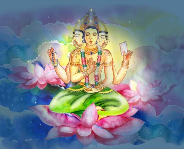 Brahma sitting on the lotus clipart