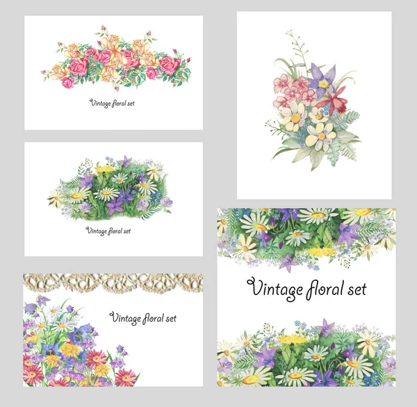 Vintage card  set with flowers — Stock Photo, Image