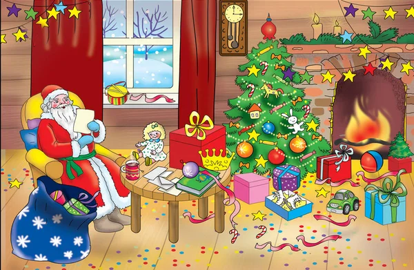 圣诞老人在他的房子 — 图库照片
