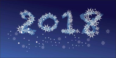 basamak 2018 şeklinde mavi gökyüzü arka plan üzerinde kar taneleri