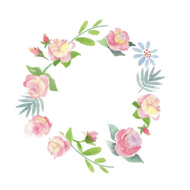 Gül ve yaprak suluboya ihale çelenk