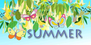  tropikal arka plan vektör lekeleri, avuç içi ve yaz yazıtlar.