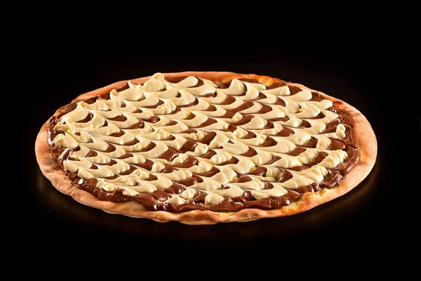 Zoete Pizza Geïsoleerd Zwarte Achtergrond — Stockfoto