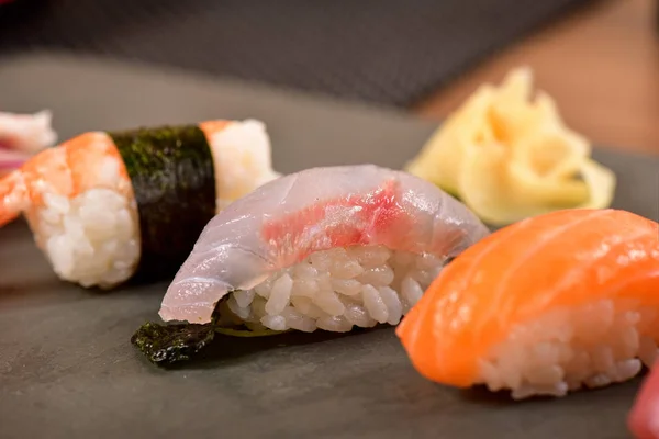 Nigiri sushi trio — Stockfoto