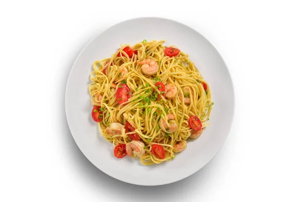 Shrimp Pasta White Background — Stock Photo, Image