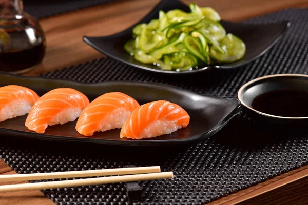 Nigiri sushi on restaurant table