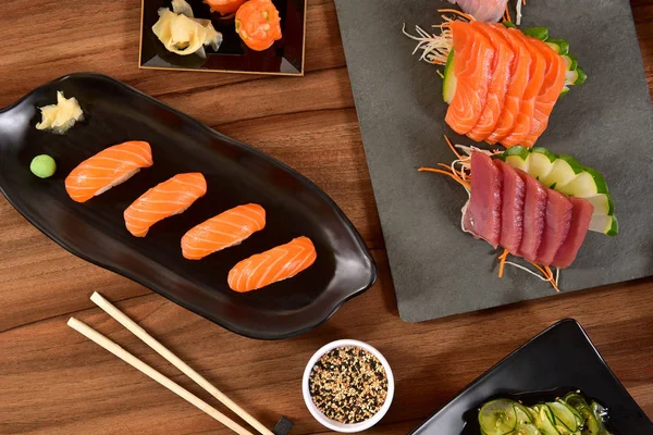 Nigiri sushi on restaurant table