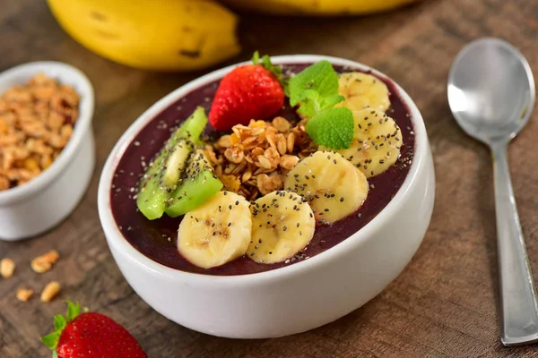 Tigela Açaí Congelada Com Frutas Cima — Fotografia de Stock