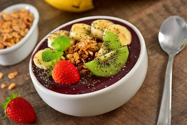 Tigela Açaí Congelada Com Frutas Cima — Fotografia de Stock