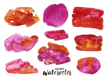 Kırmızı sulu boya şekiller koleksiyonu el çizilmiş. 