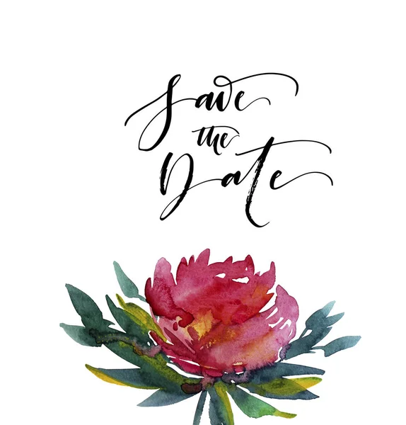 Spara datumet med akvarell blomma. — Stockfoto