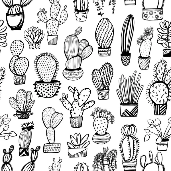 Modèle sans couture avec croquis de cactus — Image vectorielle
