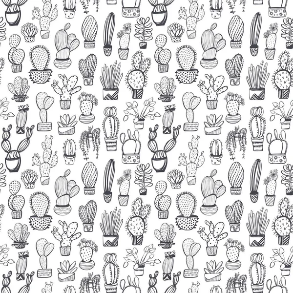 Seamless pattern with cactus sketches — Stock Vector