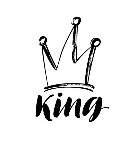 King phrase with crown drawing — Stock Vector