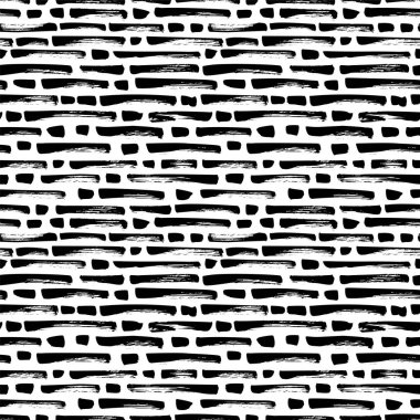 Kesintisiz çizgi ve çizgi deseni. Fırça darbeleri. Mürekkep çizim. Kağıt ambalaj için geometrik desen. Tek renkli tasarım. Vektör çizim