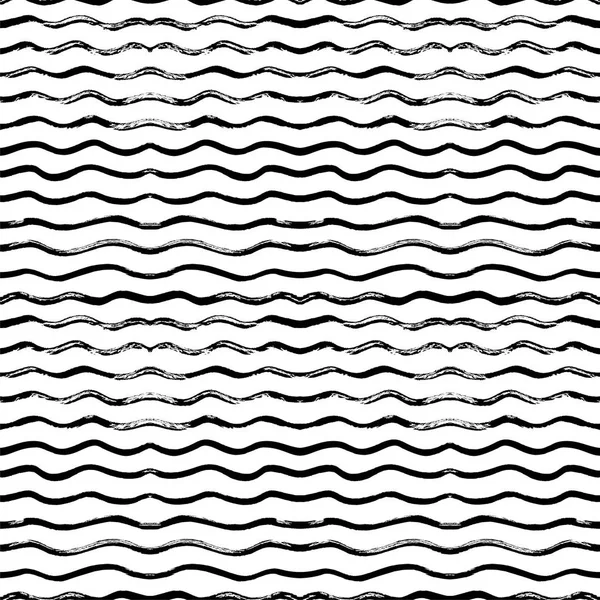 Nahtloses Muster Mit Handgezeichneten Wellen Abstrakter Hintergrund Mit Welligen Pinselstrichen — Stockvektor