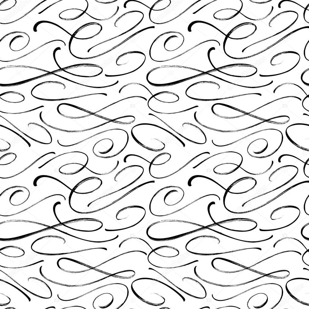 Swash vector seamless pattern. Elegant background. Ink illustration. Hand drawn ornament for wrapping paper. Vector illustration