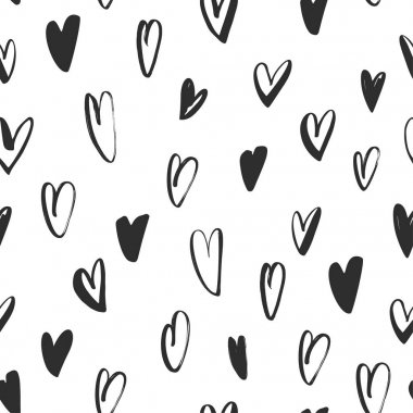 Happy Valentine's Day için seamless modeli. Romantik arka plan. Desen yürekleri. Mürekkep çizim. Süs kağıt ambalaj için. Tek renkli tasarım.