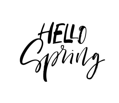 Bahar ifade Merhaba. Mevsimlik yazı. Mürekkep çizim. Modern fırça hat. Beyaz arka plan üzerinde izole.