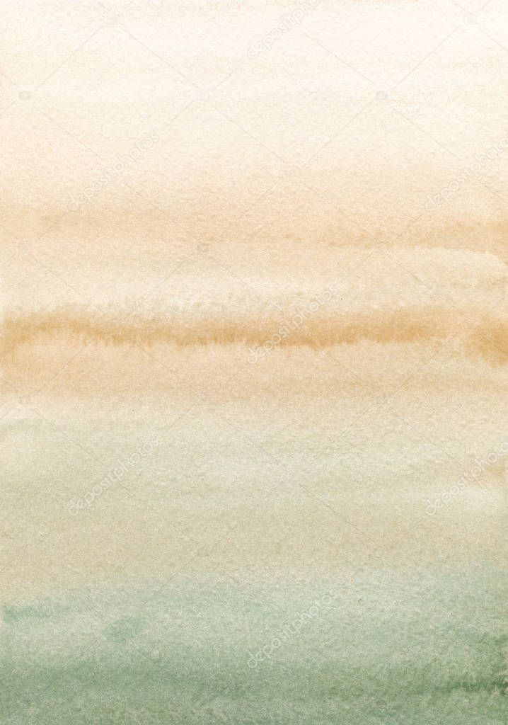 Hand drawn watercolor background. Green and ocher colour. Watercolor abstract background with gradients. 