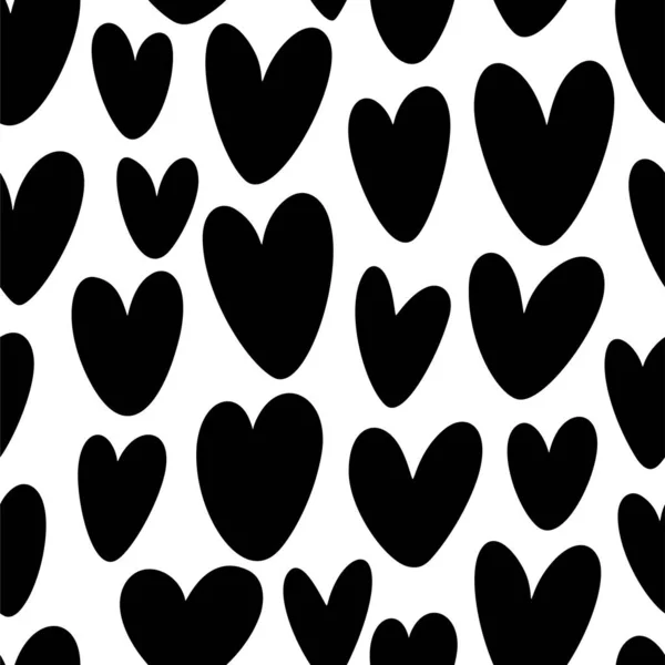 Wzór sylwetki serca bez szwu. Czarno-biała ozdoba. Ręcznie rysowane ikony miłości. — Wektor stockowy