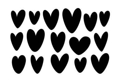 Kupa siluetleri koleksiyonu. Aşk sembolleri. El çizimi mürekkep çizimi. Beyaz arkaplanda izole. 