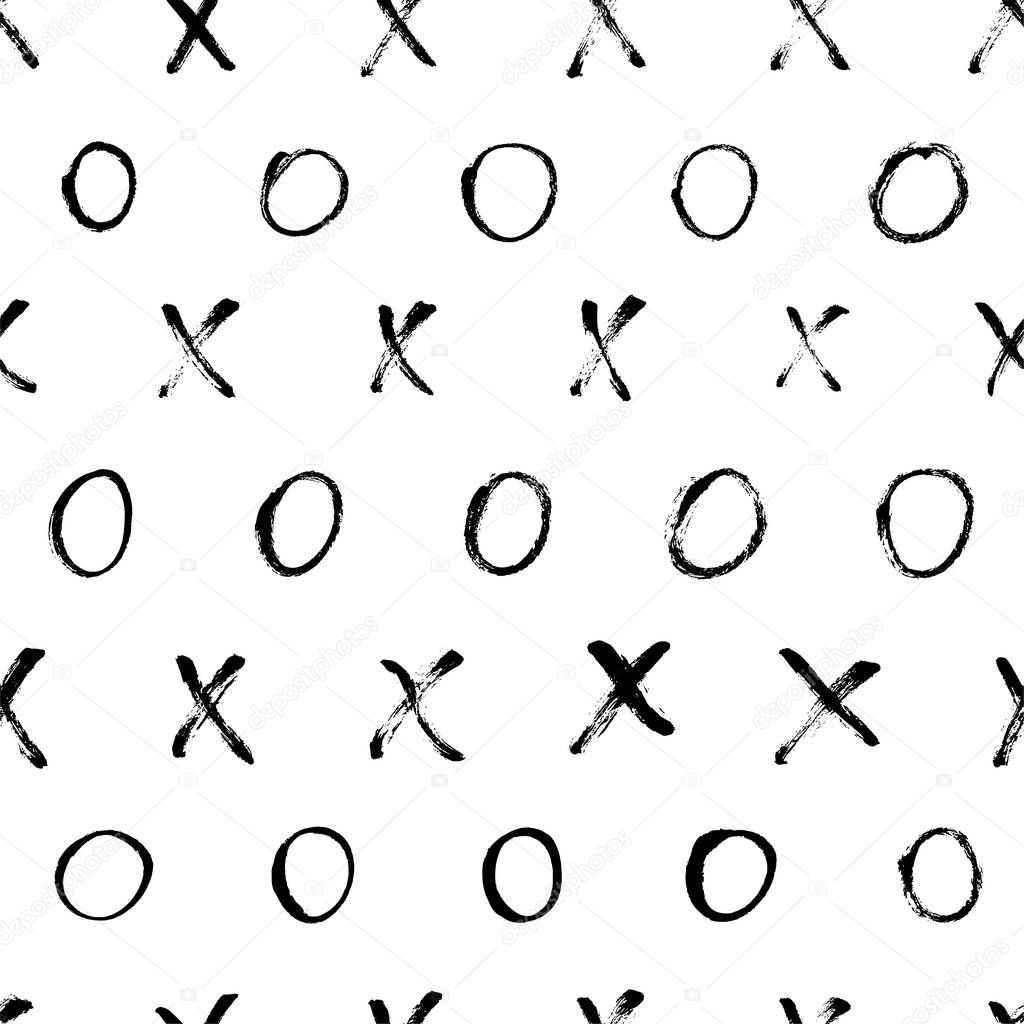 Black and white xo letters vector seamless pattern