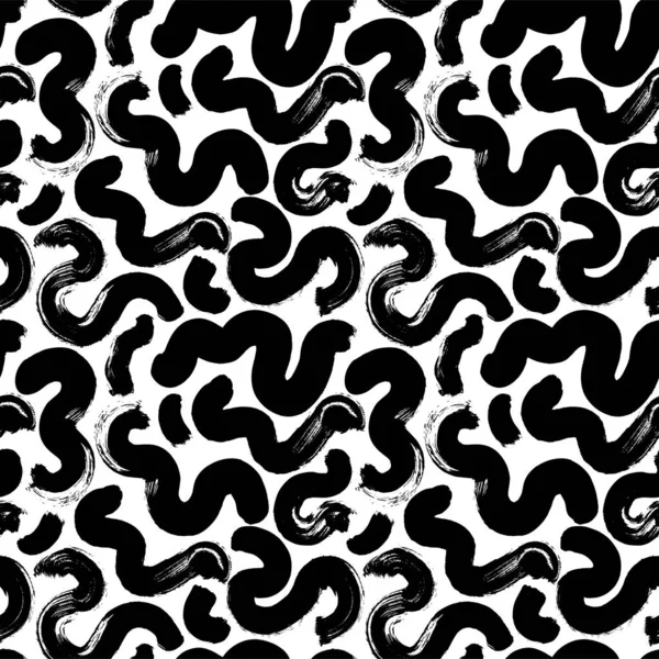 Černé tahy štětcem a šmouhy vektorové bezešvé vzor. Chaotický inkoust rozmazává dekorativní texturu. — Stockový vektor