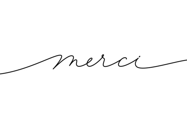 La mano de Merci dibujó una frase moderna de caligrafía. Gracias en lengua francesa . — Vector de stock