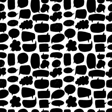 Konuşma kabarcığı vektörü kusursuz desen. El çizimi siyah-beyaz mizah öğeleri.. 