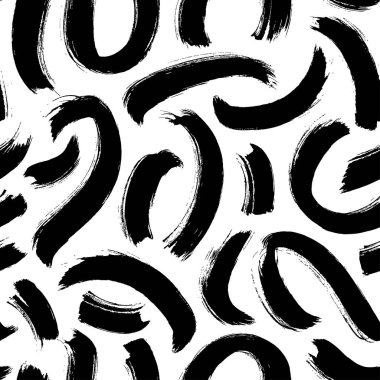 Dalgalı çizgiler, elle çizilmiş kusursuz vektör deseni. Mürekkep fırçası dokusu. Beyaz arkaplanda siyah dalgalar. 