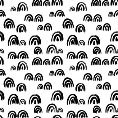 Kemersiz soyut desen. Fırça darbeleriyle el çizimi arka plan. Deniz tarağı ve gökkuşağı şekilleri. 