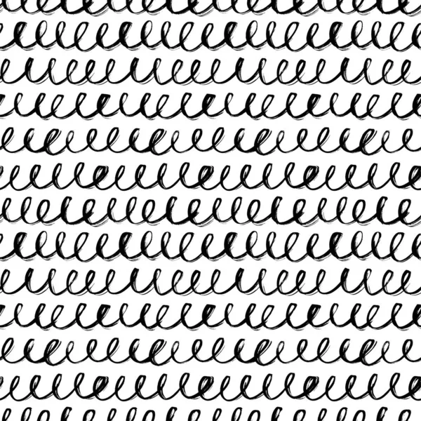 Freehand wervelde lijn naadloos patroon. Handgetekende doodle lijn ornament. Zwart-wit textuur voor het inpakken van papier ontwerp. — Stockvector