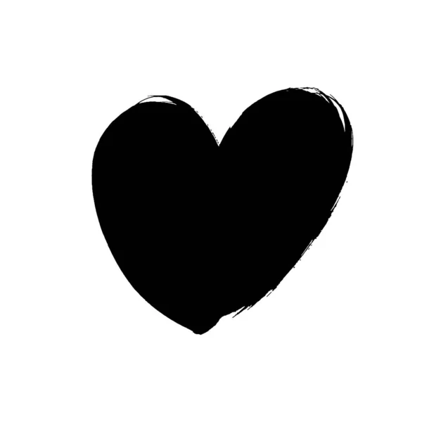 Black heart icon object. Hand drawn vector love symbol icon. Rough brush and marker heart silhouette. — 스톡 벡터