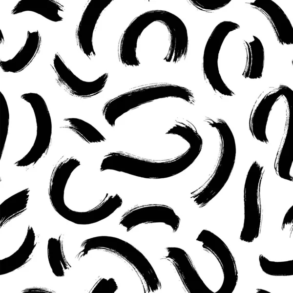 Golvende lijnen met de hand getekend naadloze vector patroon. Inktborstel textuur. Zwarte krullende golven op witte achtergrond. — Stockvector