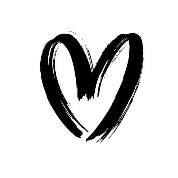Zwart hart icoon object. Handgetekende vector liefde symbool pictogram. Ruwe borstel en markeringshart. — Stockvector