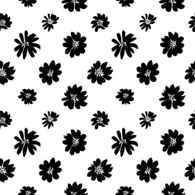 Siluet fırça çiçekleri pürüzsüz desen. Soyut çiçek arkaplanı. El çizimi vektör mürekkebi çizimi. 
