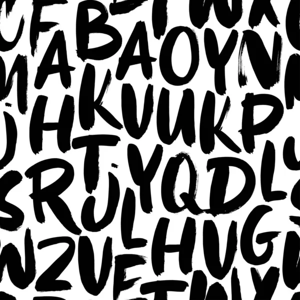 Alfabet borstel letters naadloos patroon. Vector hand getrokken grunge kalligrafie achtergrond. — Stockvector