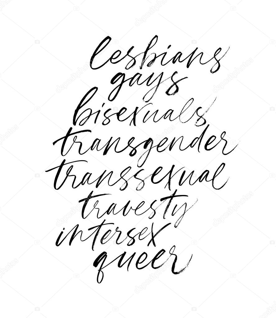 LGBTQ calligraphic vector ink inscriptions