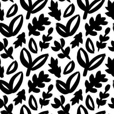 Soyut yapraklar ve dallar vektörsüz desen. Serbest fırça yaprakları ve dallar. 