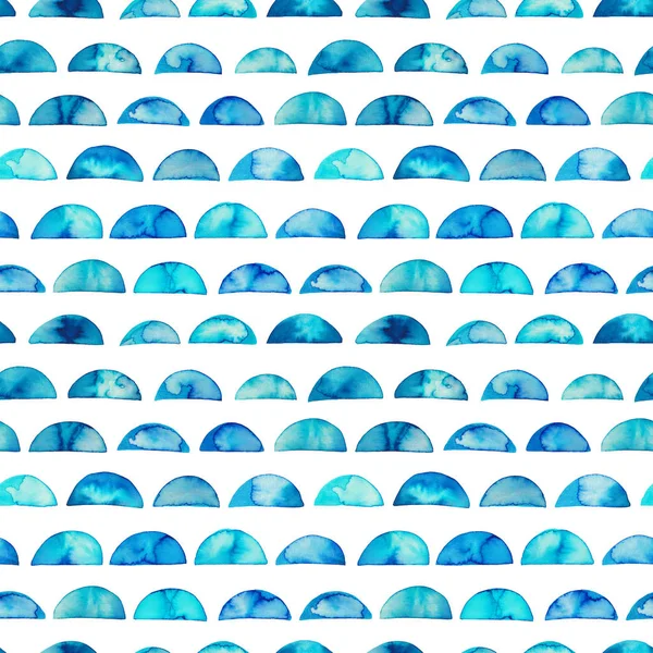 青い水彩のシームレスなパターンと半円 — ストック写真