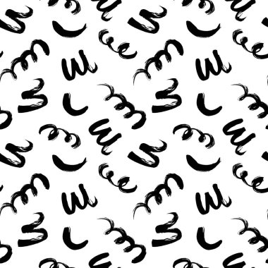 Fırçalı çizgiler vektörsüz desen. Kaotik rastgele dalgalar ve buklelerle soyut arkaplan yineleniyor. 