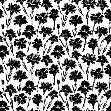 Karanfil çiçeği pürüzsüz desen. Soyut fırça darbeleri çiçek arkaplanını etkiler. Papatya, papatya, kasımpatı çiçeği.