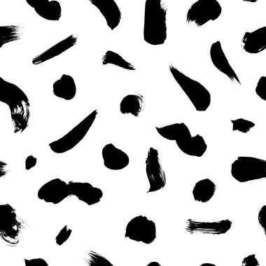Grunge spots and brush strokes vector seamless pattern. Hand drawn ink dirty circles and line texture.  clipart